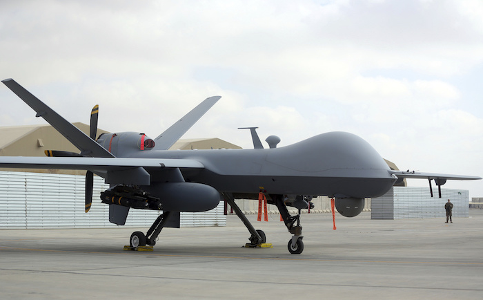 Un avión no tripulado MQ-9 de Estados Unidos durante una exhibición aérea el martes 23 de enero de 2018, en el aeródromo de Kandahar, Afganistán.