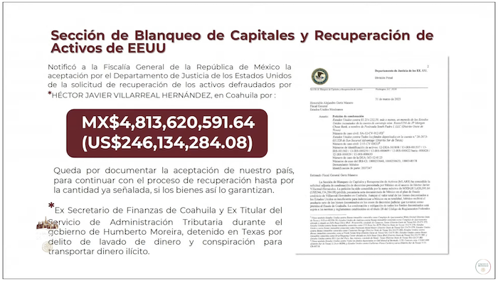 El Presidente Andrés Manuel López Obrador anunció la mañana de este miércoles que Estados Unidos devolverá casi cinco mil millones de pesos que fueron desviados durante el Gobierno de Humberto Moreira Valdez en Coahuila.