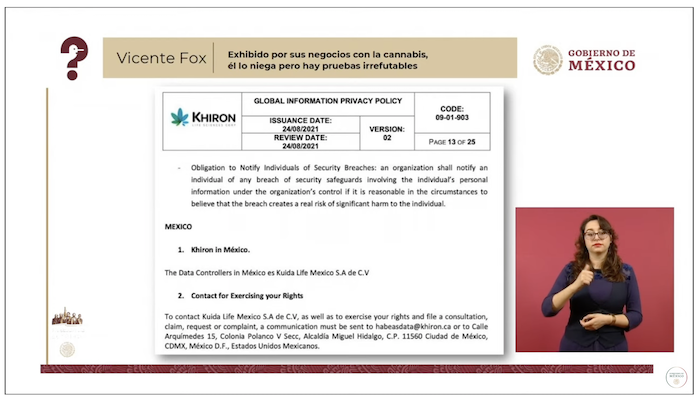 Documento donde se establece que "Kuida Life México S.A de C.V es la filial mexicana de la empresa canadiense Khiron".