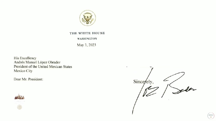 El Presidente Andrés Manuel López Obrador informó la mañana de este jueves que Joe Biden, su homólogo estadounidense, le envió una carta para agradecerle la reunión que sostuvo el pasado 2 de mayo con Liz Sherwood-Randall, asesora de Seguridad Nacional del país vecino.