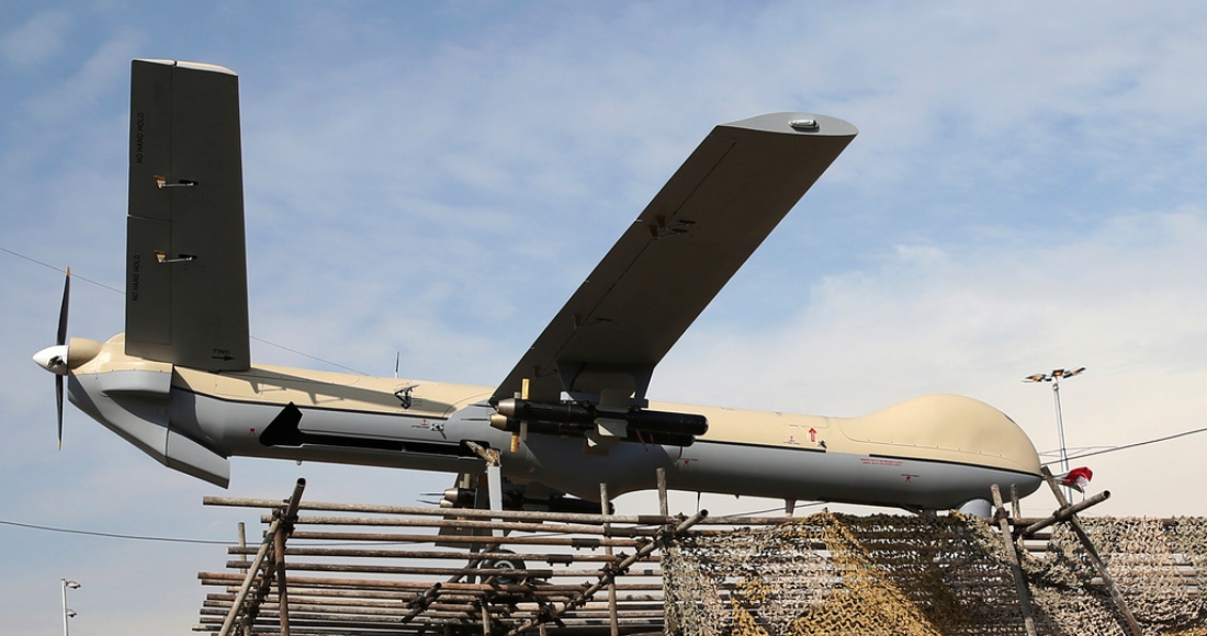 En imagen de archivo del 11 de febrero de 2016, un dron iraní Shahed-129 es exhibido en Teherán, Irán.