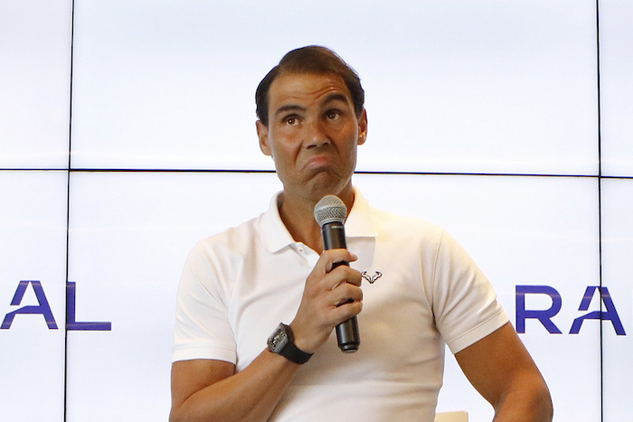 Rafael Nadal durante una rueda de prensa en su academia de tenis en Manacor, Mallorca, España, el jueves 18 de mayo de 2023.