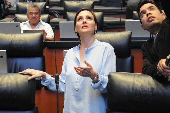 El pasado 21 de junio de 2023, Lilly Téllez, Senadora del PAN, durante una sesión.