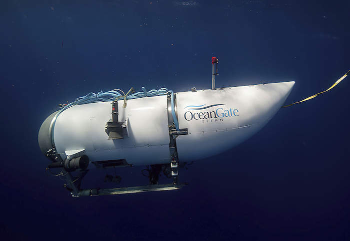 En esta imagen, proporcionada por OceanGate Expeditions, se muestra un sumergible llamado Titan utilizado para visitar el lugar del hundimiento del Titanic.