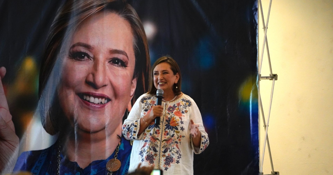 La Senadora Xóchitl Gálvez en una conferencia desde Veracruz.