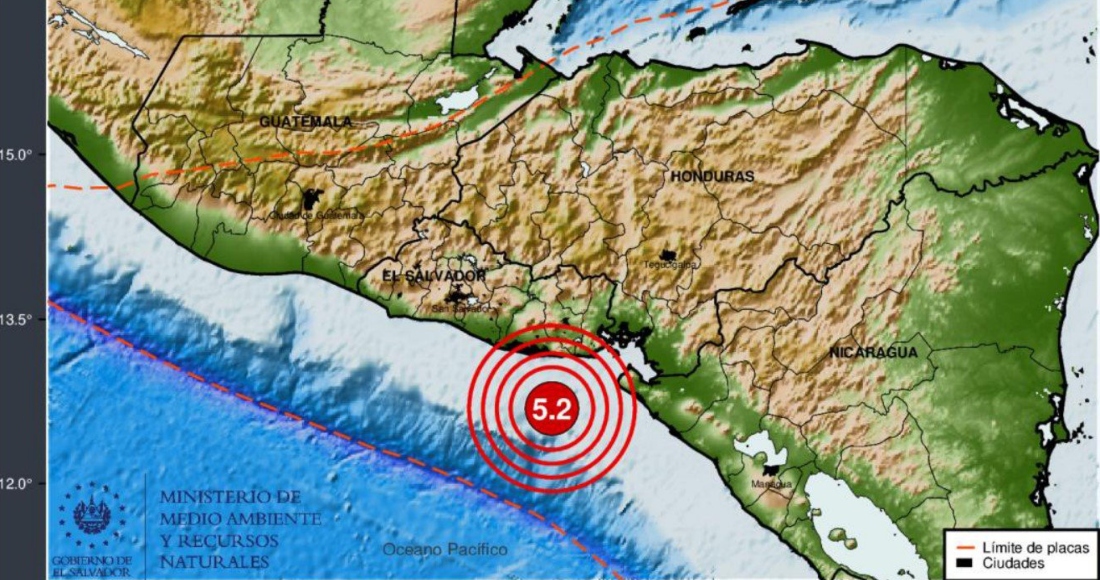 El Servicio Geológico de Estados Unidos indicó que el epicentro tuvo lugar en Intipuca, El Salvador. Hasta el momento sólo se reportaron daños en la zona oriental de dicho país; sin embargo, estos no son de gravedad, de acuerdo con las autoridades locales. Foto: Ministerio de Medio Ambiente