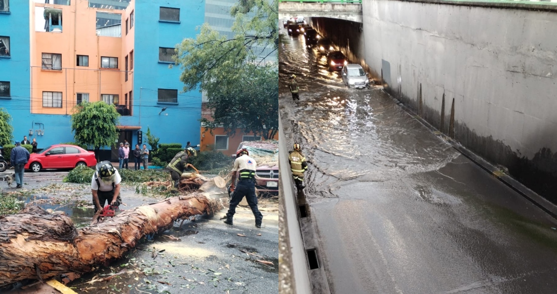 Debido a las intensas lluvias registradas en la capital del país, las autoridades actuaron frente a las afectaciones registradas en vialidades, así como en cables y postes ubicados en diferentes partes de la ciudad. Foto: Secretaría de Gestión Integral de Riesgos y PC