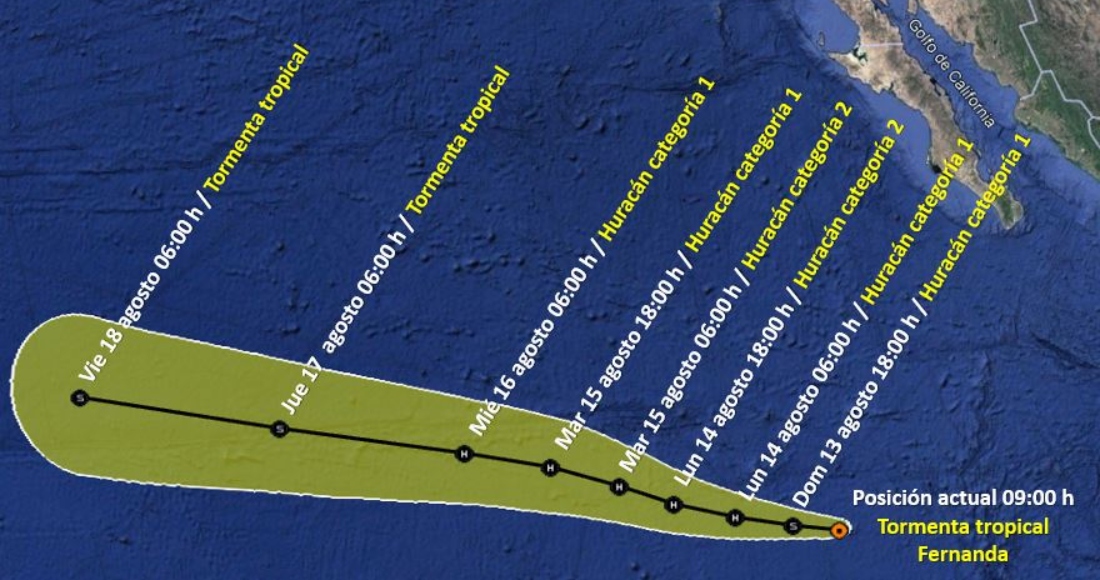 La posición de la tormenta tropical "Fernanda".