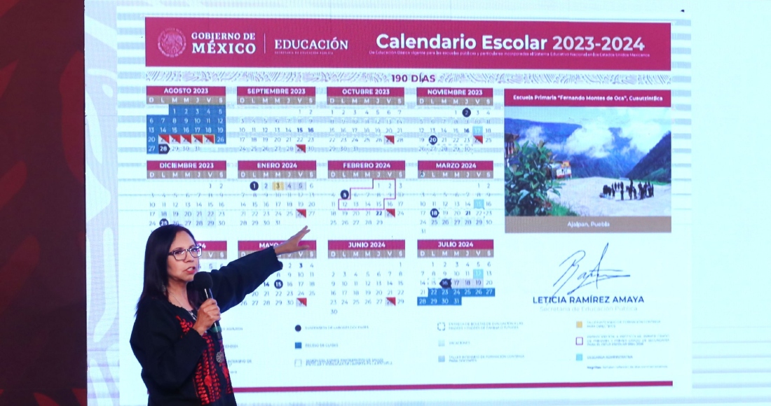 La titular de la SEP, Leticia Ramírez Amaya, explicó en conferencia de prensa que los Libros de Texto Gratuitos que se implementarán durante el ciclo escolar 2023-2024 fueron creados con base en dichos programas sintéticos y analíticos. Foto: SEP