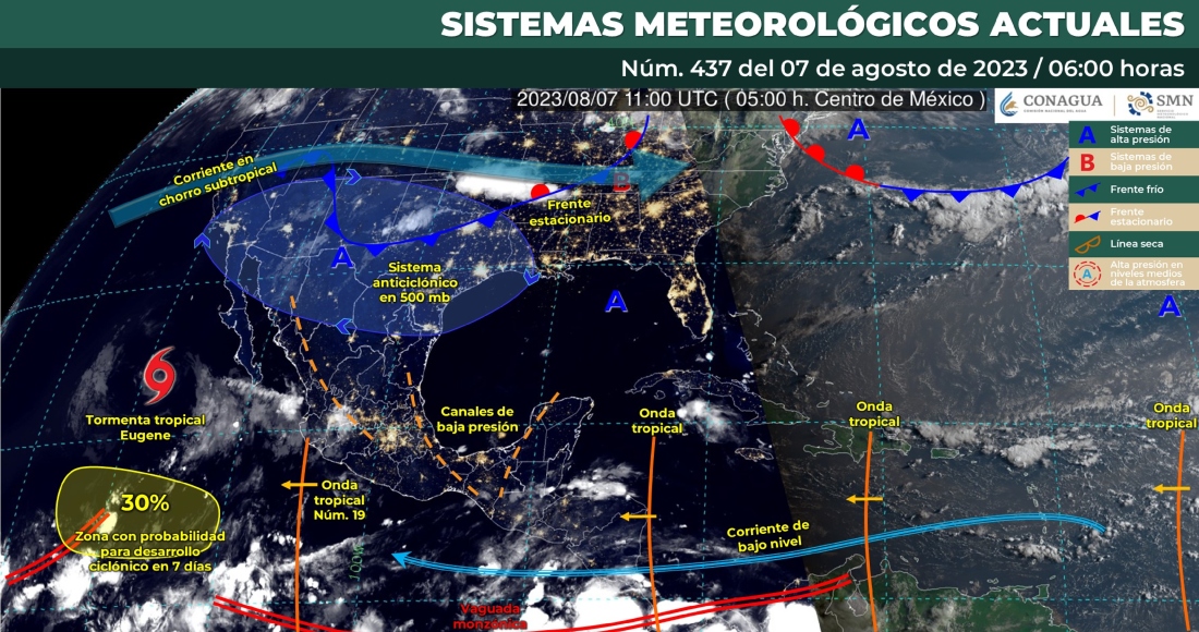 La tormenta tropical "Eugene" ha dejado de afectar al territorio mexicano, informó el Servicio Meteorológico Nacional (SMN) la mañana de este lunes.