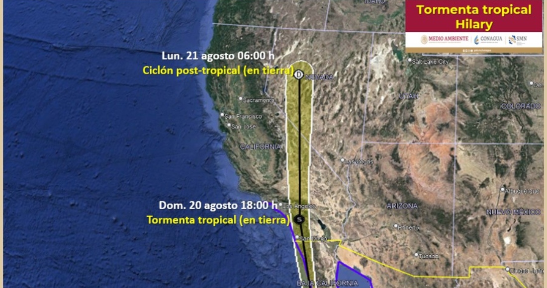 La tormenta tropical "Hilary" giró hacia el norte el domingo frente a la península de Baja California, en México.