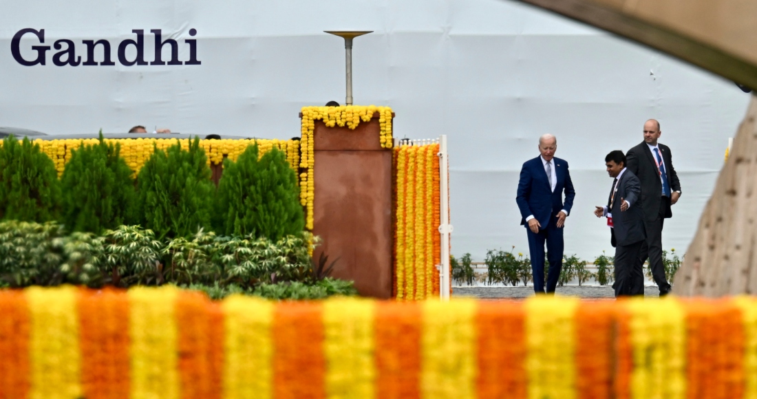 El Presidente de Estados Unidos, Joe Biden, llega al Raj Ghat, un monumento a Gandhi, donde los líderes del G20 presentarían sus respetos, en Nueva Delhi, India, el domingo 10 de septiembre de 2023.