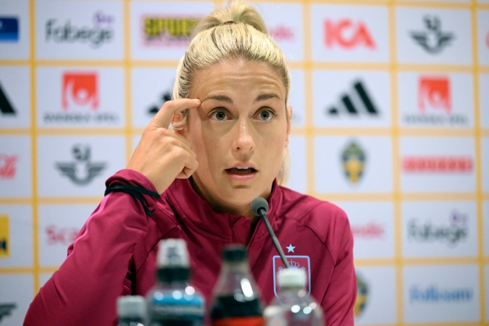 La futbolista española Alexia Putellas durante una rueda de prensa en Gotemburgo, Suecia, el jueves 21 de septiembre de 2023. España enfrentará a Suecia en la Liga de Naciones femenina de la UEFA el viernes.