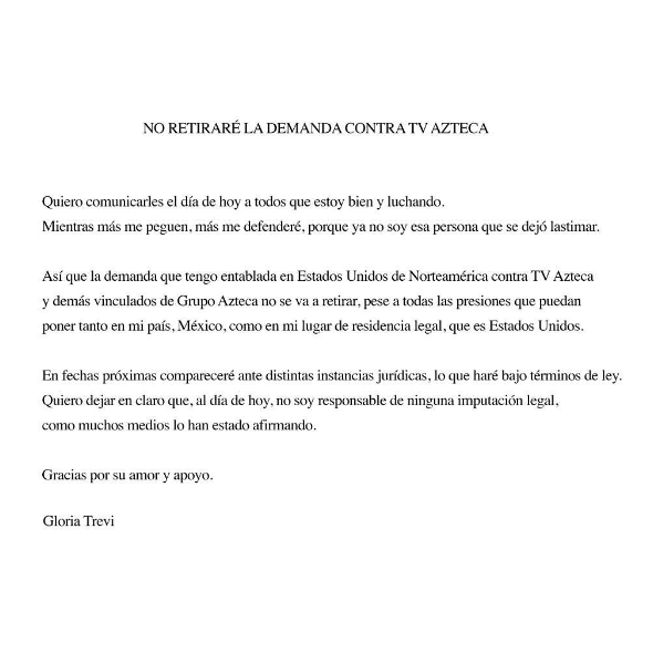 Tras la denuncia pública, la cantante respondió a través de un comunicado de prensa difundido en redes sociales, en el que afirmó que sus ingresos provienen de fuentes legítimas. Foto: Instagram @gloriatrevi