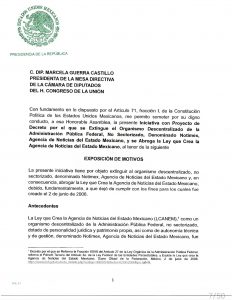 El Presidente López Obrador envió a la Cámara de Diputados el proyecto de decreto para extinguir Notimex. Fuente: Twitter @lopezdoriga