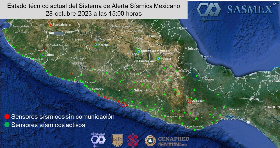 Estado técnico al 28 de octubre del Sistema de Alerta Sísmica Mexicano.