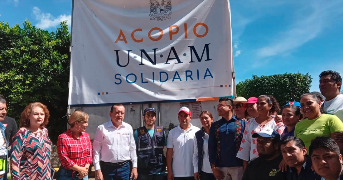 La Universidad Nacional Autónoma de México entregó a las autoridades de la Universidad Autónoma de Guerrero (UAG), en la ciudad de Chilpancingo, 40 toneladas de ayuda para los damnificados por el huracán Otis. Foto: UNAM