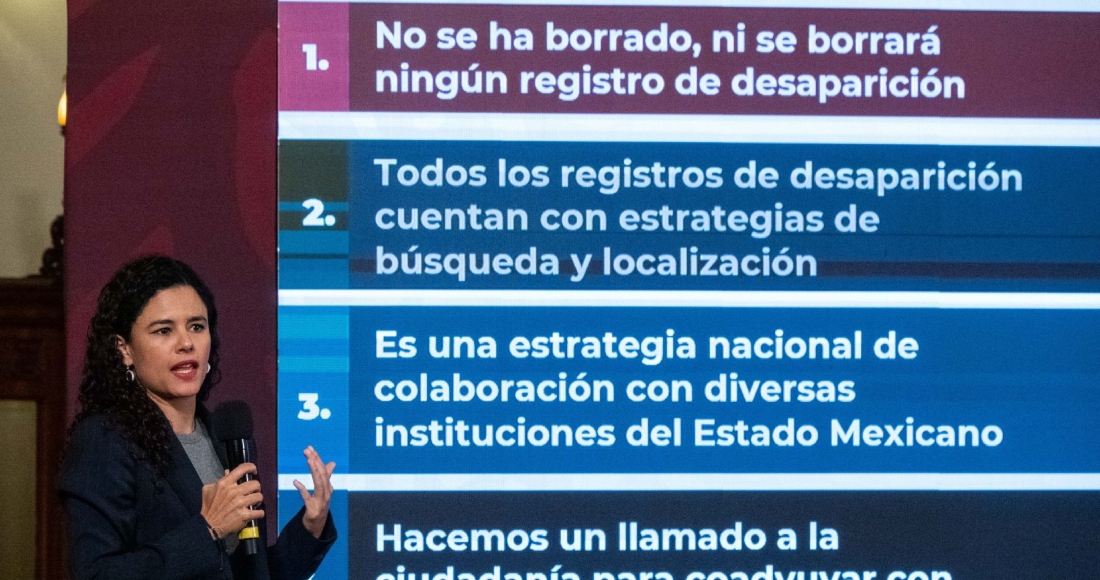 La Secretaria de Gobernación, Luisa María Alcalde, presentó el informe sobre la Estrategia Nacional de Búsqueda Generalizada de Personas Desaparecidas, con la finalidad de dar a conocer los avances, así como datos y resultados en el periodo de mayo a diciembre de 2023. Foto: Galo Cañas, Cuartoscuro