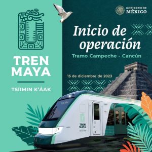 AMLO se monta en el Tren Maya, su obra insignia, e inaugura su primer tramo.