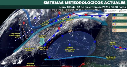 El frente frío número 13, estacionario sobre el sureste de México, la Sonda de Campeche y el centro del país, y la humedad que genera la corriente en chorro subtropical ocasionarán este domingo lluvias torrenciales (de 150 a 250 milímetros [mm]) en Chiapas, Tabasco y Veracruz.