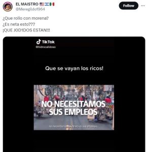 Una publicación que circula en X incluye las imágenes para decir erróneamente que Morena lanzó una campaña para ahuyentar a las personas ricas del país.