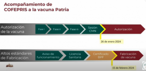 A lo largo de su intervención en la conferencia, Svarch detalló los pasos que se siguieron en el proceso para la investigación, elaboración y próxima distribución del biológico financiado por el Estado mexicano a partir del Consejo Nacional de Humanidades, Ciencia y Tecnología (Conahcyt). Foto: Captura de pantalla.