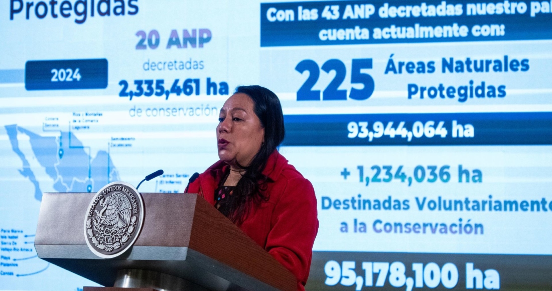 María Luisa Albores González, titular de la Secretaría de Medio Ambiente y Recursos Naturales (Semarnat), informó la mañana de este martes que el Gobierno de Andrés Manuel López Obrador ya se convirtió en el que más ha declarado Áreas Naturales Protegidas (ANP), ya que ayer se anunciaron 20, con lo que se llegó a 43 decretadas durante esta administración y a un total de 225 en México.