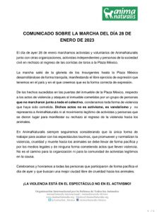 La organización no gubernamental que trabaja a favor de la no violencia y los derechos de los animales, AnimaNaturalis en México, se deslindó del enfrentamiento que se registró en las inmediaciones de la Plaza México, ubicada en la Colonia Noche Buena de la Alcaldía Benito Juárez, en la Ciudad de México, el domingo pasado. Foto: Captura de pantalla.