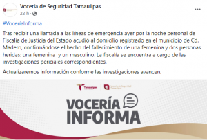 De acuerdo con las autoridades, la Fiscalía de Justicia del Estado acudió al domicilio ubicado en Ciudad Madero tras recibir una llamada a las líneas de emergencia en la noche del domingo pasado, 28 de enero.