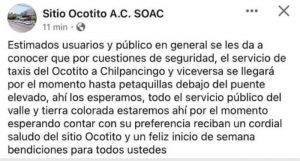 Las Urvan de la ruta Chilapa-Chilpancingo suspendieron los recorridos tras los asesinatos esta mañana de cuatro choferes en Chilpancingo.