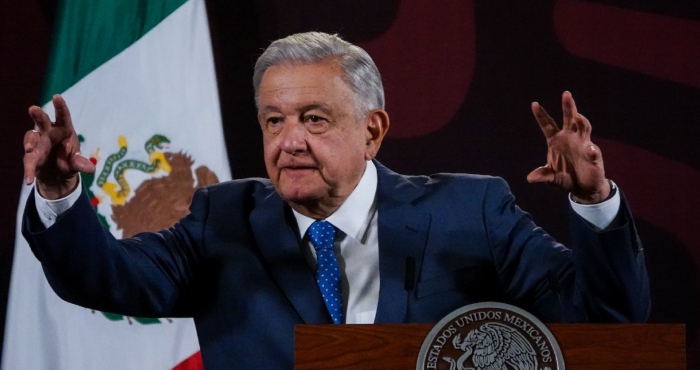 El Presidente Andrés Manuel López Obrador en conferencia.