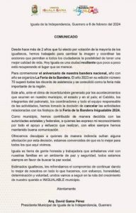 La cancelación de esta festividad que iniciaría en diez días, la más importante en el municipio, se da luego del ataque contra un local de venta de boletos para el palenque. 