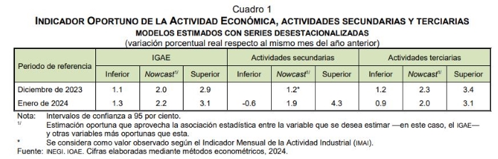 En enero de este año, el Indicador Oportuno de la Actividad Económica (IOAE) estimó una variación anual del 2.2 por ciento en el Indicador Global de la Actividad Económica (IGAE), dio a conocer el Instituto Nacional de Geografía y Estadística (INEGI). 