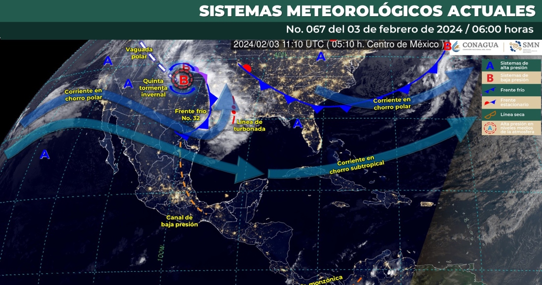 El Servicio Meteorológico Nacional (SMN) informó la mañana de este sábado que el frente frío número 32 recorrerá el noreste del país e interaccionará con las corrientes en chorro polar y subtropical, lo que generará lluvias aisladas en dicha región.