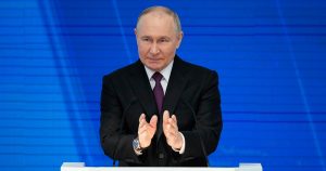 El Presidente de Rusia, Vladímir Putin, durante su discurso sobre el Estado de la Nación, en Moscú, Rusia, el 29 de febrero de 2024.