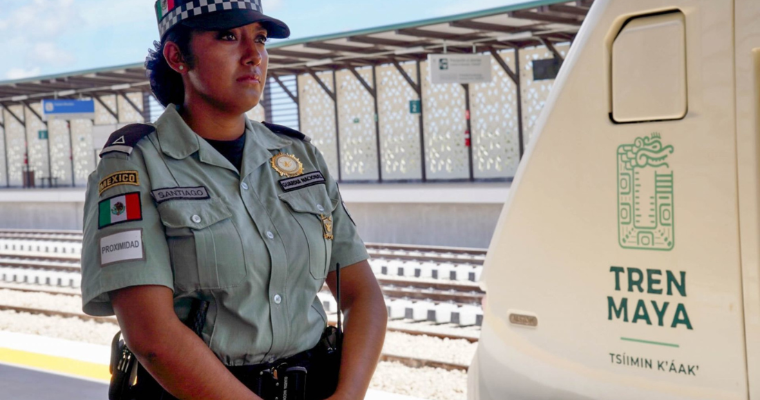 Elementos de la Guardia Nacional vigilan las instalaciones del Tren Maya: Cancún, Puerto Morelos, y Playa del Carmen.