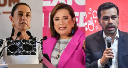 Claudia Sheinbaum Pardo, candidata presidencial de la izquierda; Xóchitl Gálvez Ruiz, aspirante de la oposición; y Jorge Álvarez Máynez, abanderado de Movimiento Ciudadano (MC).