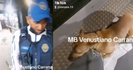 Maltrato animal registrado en la Línea 5 del Metrobús de la CdMx por parte de un policía.