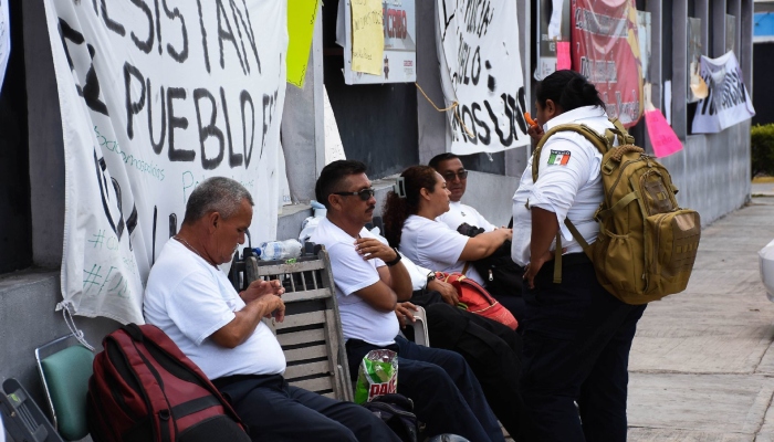 Policías estatales de Campeche el 28 de marzo, en protesta y paro de labores.