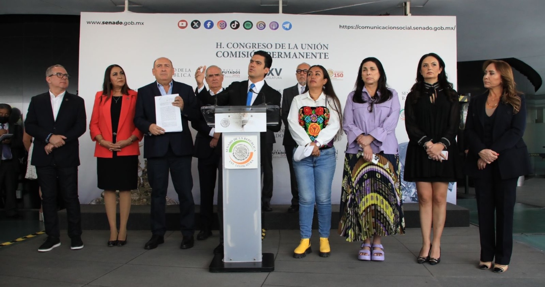 En una conferencia de prensa conjunta, los representantes de los tres partidos de la alianza opositora anunciaron la acción de inconstitucionalidad contra la reforma de pensiones del Presidente López Obrador. 