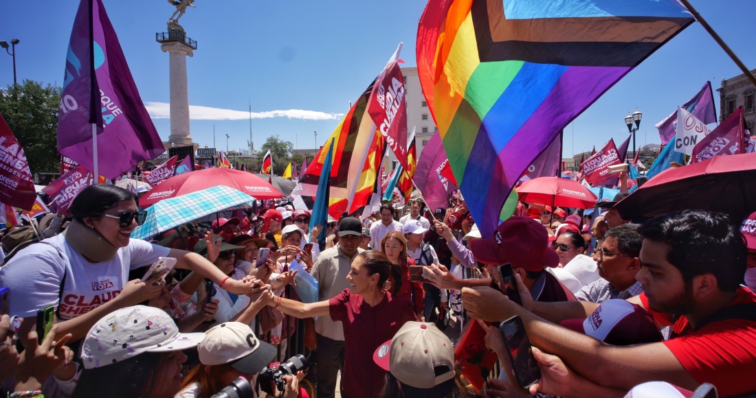 Claudia Sheinbaum con militantes y simpatizantes de Morena en Chihuahua. 