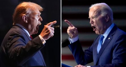 Esta combinación de fotos tomadas en Columbia, Carolina del Sur, muestra a la izquierda, el expresidente Donald Trump el 24 de febrero del 2024 y a la derecha, al Presidente Joe Biden el 27 de enero del 2024.