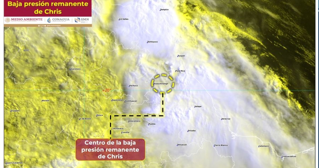 El Servicio Meteorológico Nacional (SMN) informó la mañana de este lunes que "Chris" se degradó a baja presión remanente después de haber tocado tierra anoche como tormenta tropical en las inmediaciones de la localidad de Lechugillas, Vega de Alatorre, Veracruz.