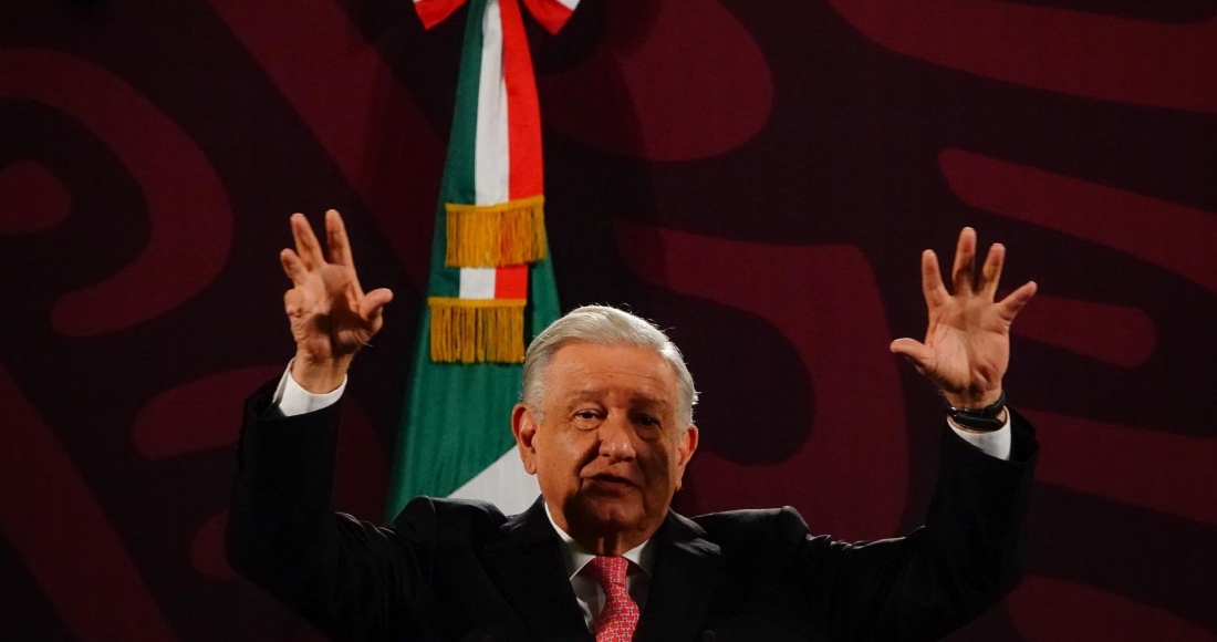 Andrés Manuel López Obrador, Presidente de México, durante la conferencia matutina, esto desde el Salón Tesorería de Palacio Nacional.