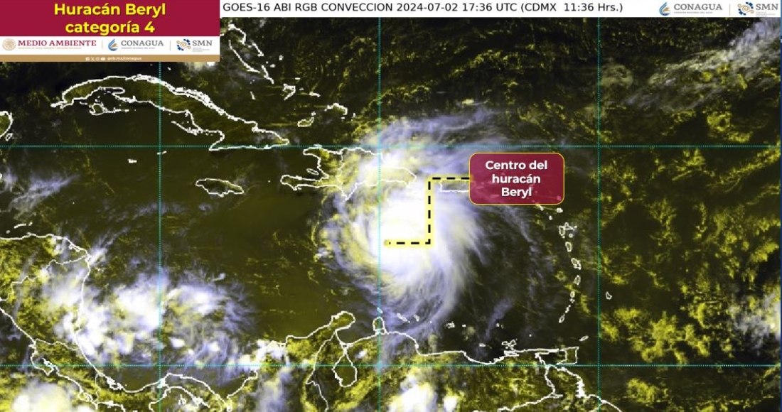 "Beryl" se degradó este martes a huracán de categoría 4 en la escala Saffir-Simpson, luego de que provocara numerosos destrozos y la muerte de por lo menos seis personas en el sureste del Caribe, donde tocó tierra el lunes.