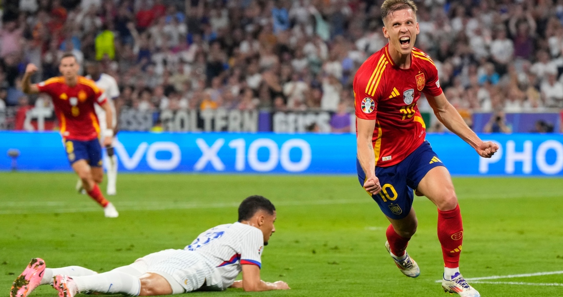 Dani Olmo, de la selección de España, celebra tras marcar el segundo tanto de su equipo ante Francia en la semifinal de la Eurocopa, el martes 9 de julio de 2024 ante Francia, en Múnich.