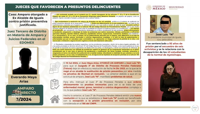 Luis Rodríguez Bucio compartió el caso de un amparo otorgado al exalcalde de Iguala, José Luis Abarca, en contra de la prisión preventiva justificada.