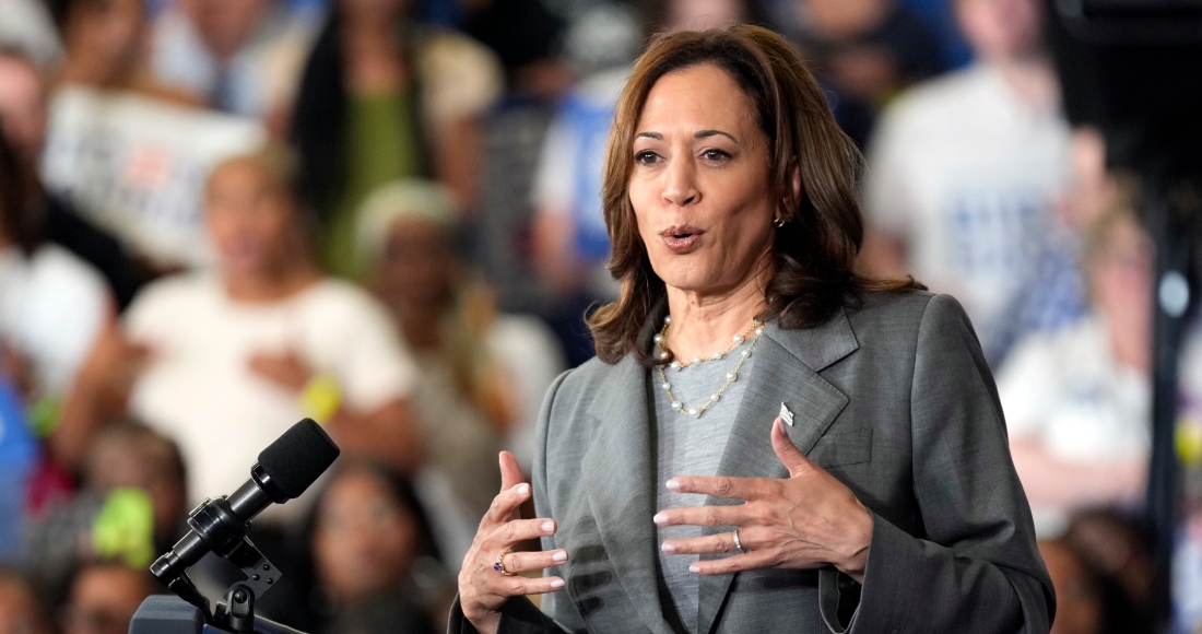 La Vicepresidenta Kamala Harris habla en un evento de campaña en Greensboro, Carolina del Norte, el jueves 11 de julio de 2024.