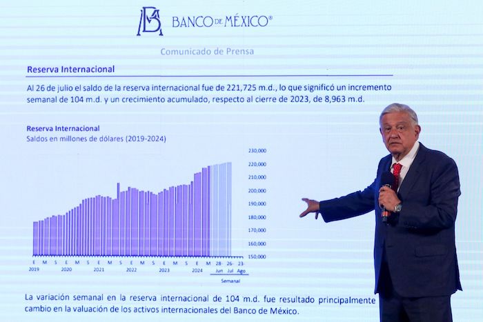 El Presidente Andrés Manuel López Obrador en su conferencia de prensa matutina desde Palacio Nacional.