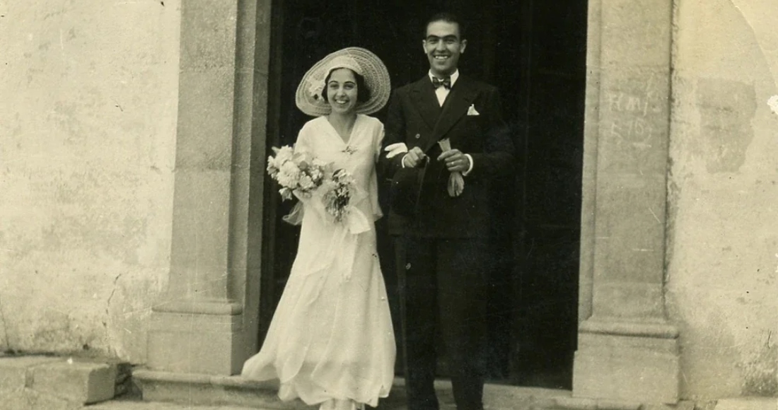 Maria Branyas Morera con su esposo Joan Moret en el día de su boda en 1931.